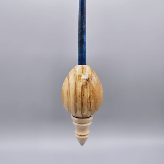 Olive wood egg spindle with curly maple dyed shaft